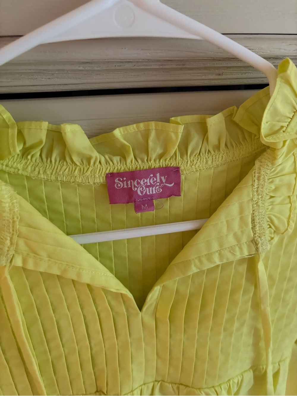 Bright Green Ruffle Pintuck Blouse - Picture 3 of 3